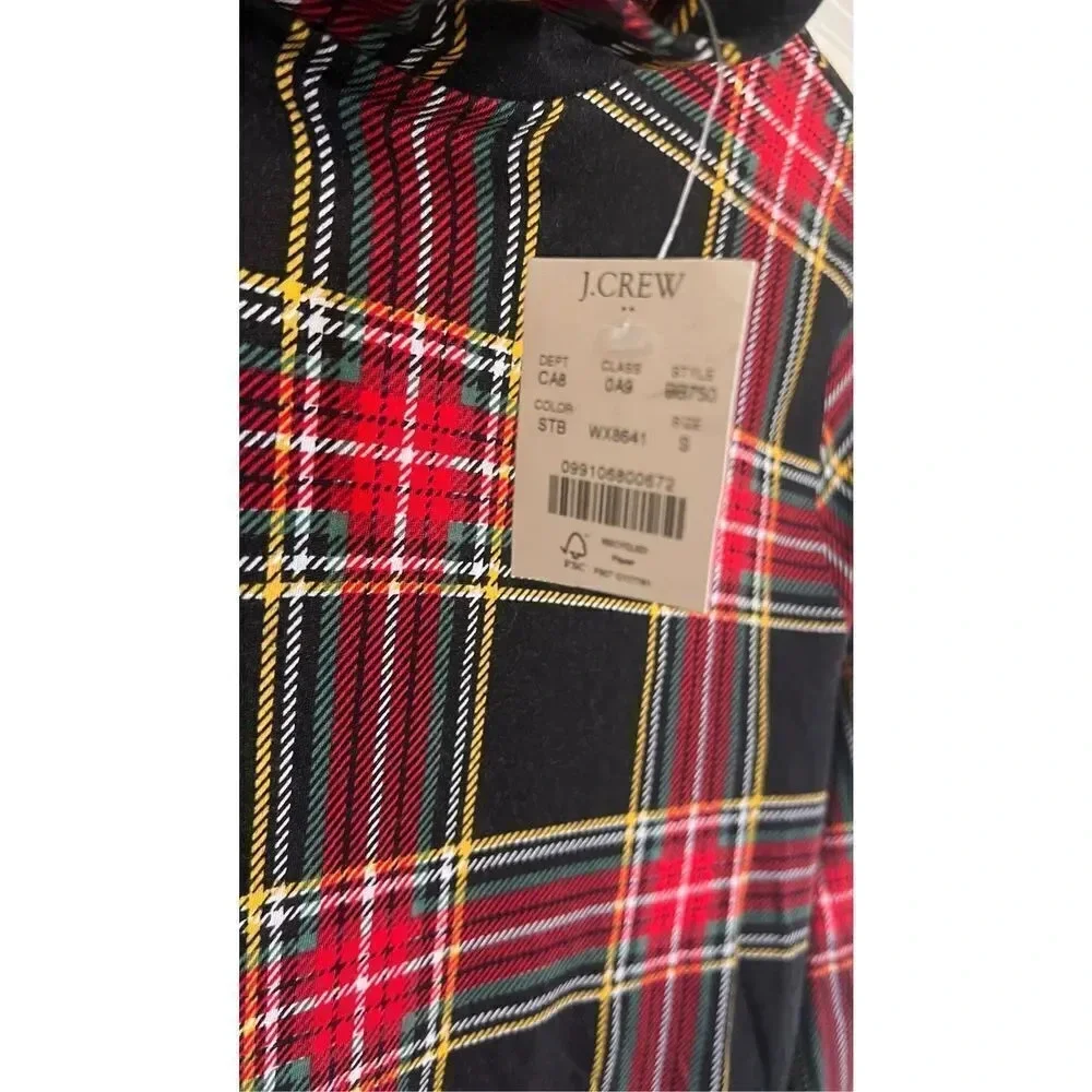 J. Crew Womens Black Red‎ Tartan Plaid Turtle Neck Long Sleeve Top Small NWT